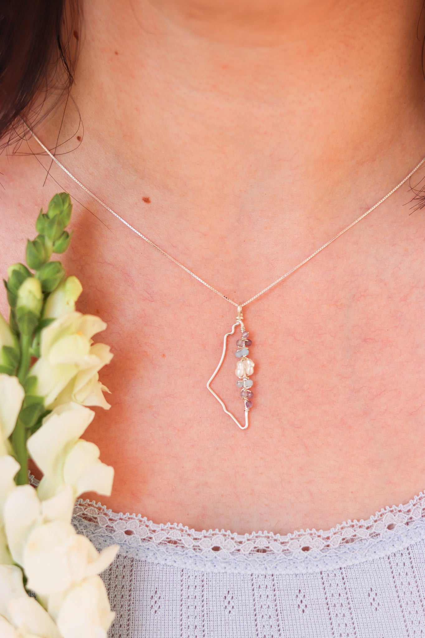 Lilac Map of Palestine Necklace