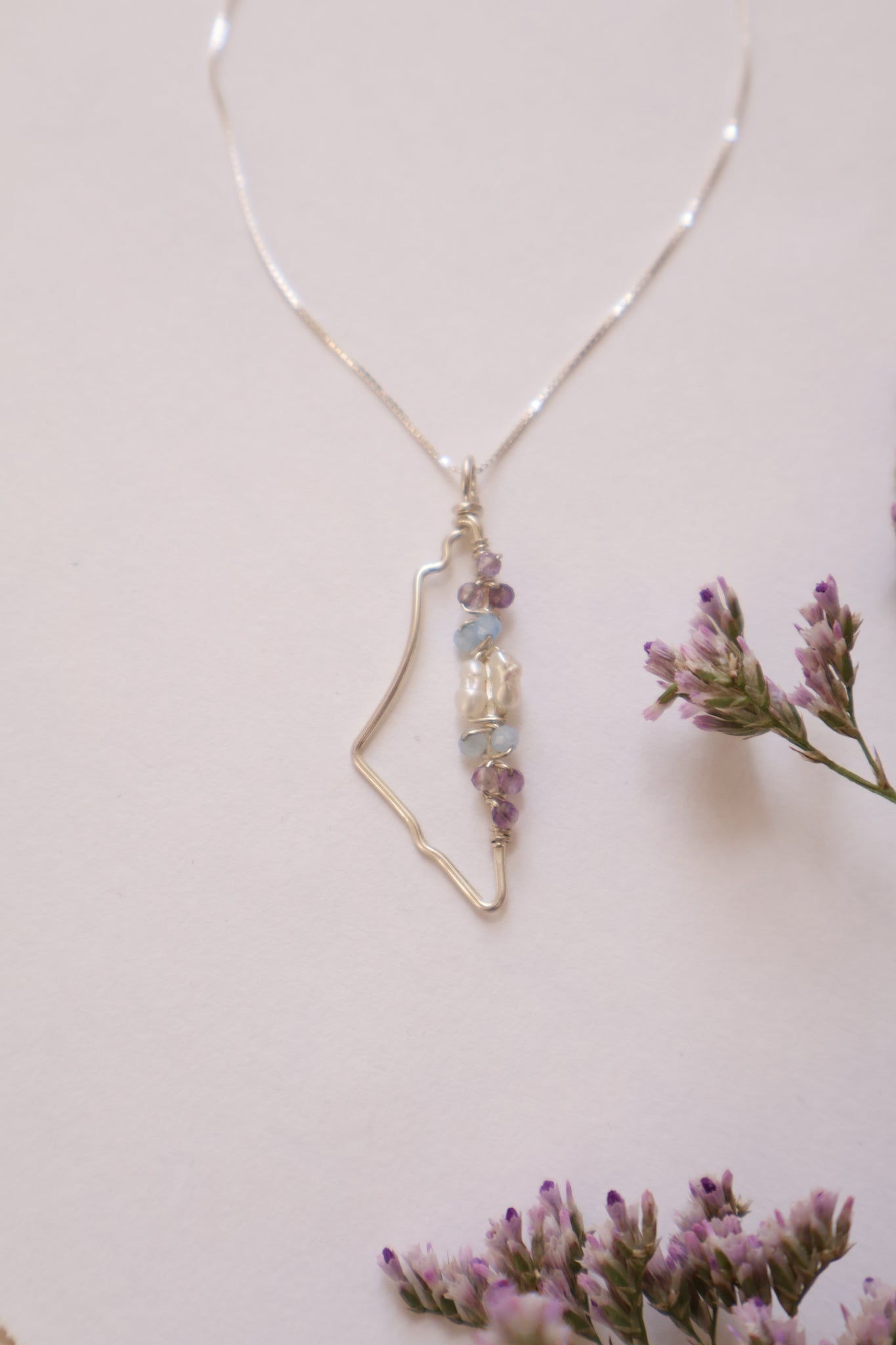 Lilac Map of Palestine Necklace