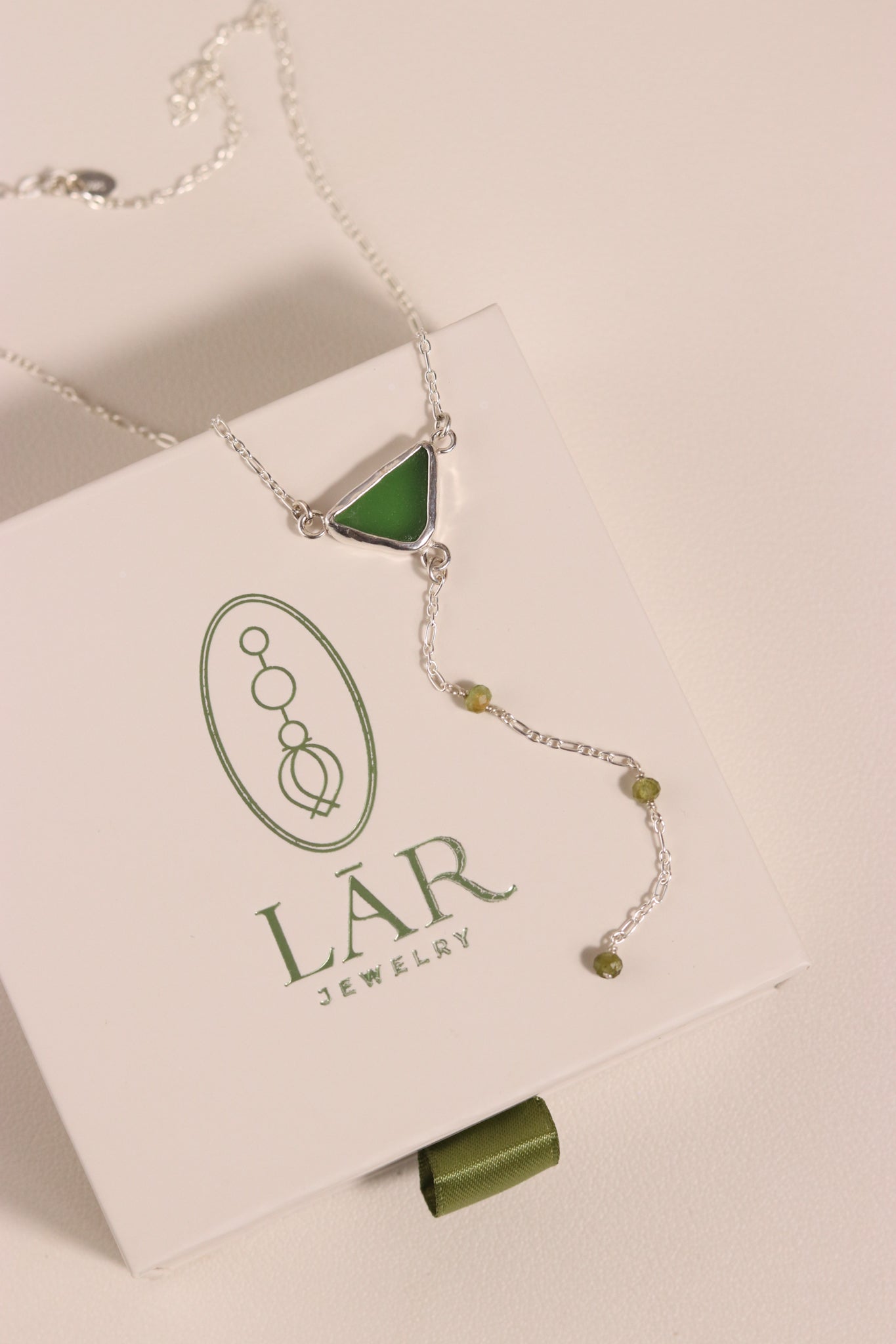 Green Lariat Sea Glass Necklace