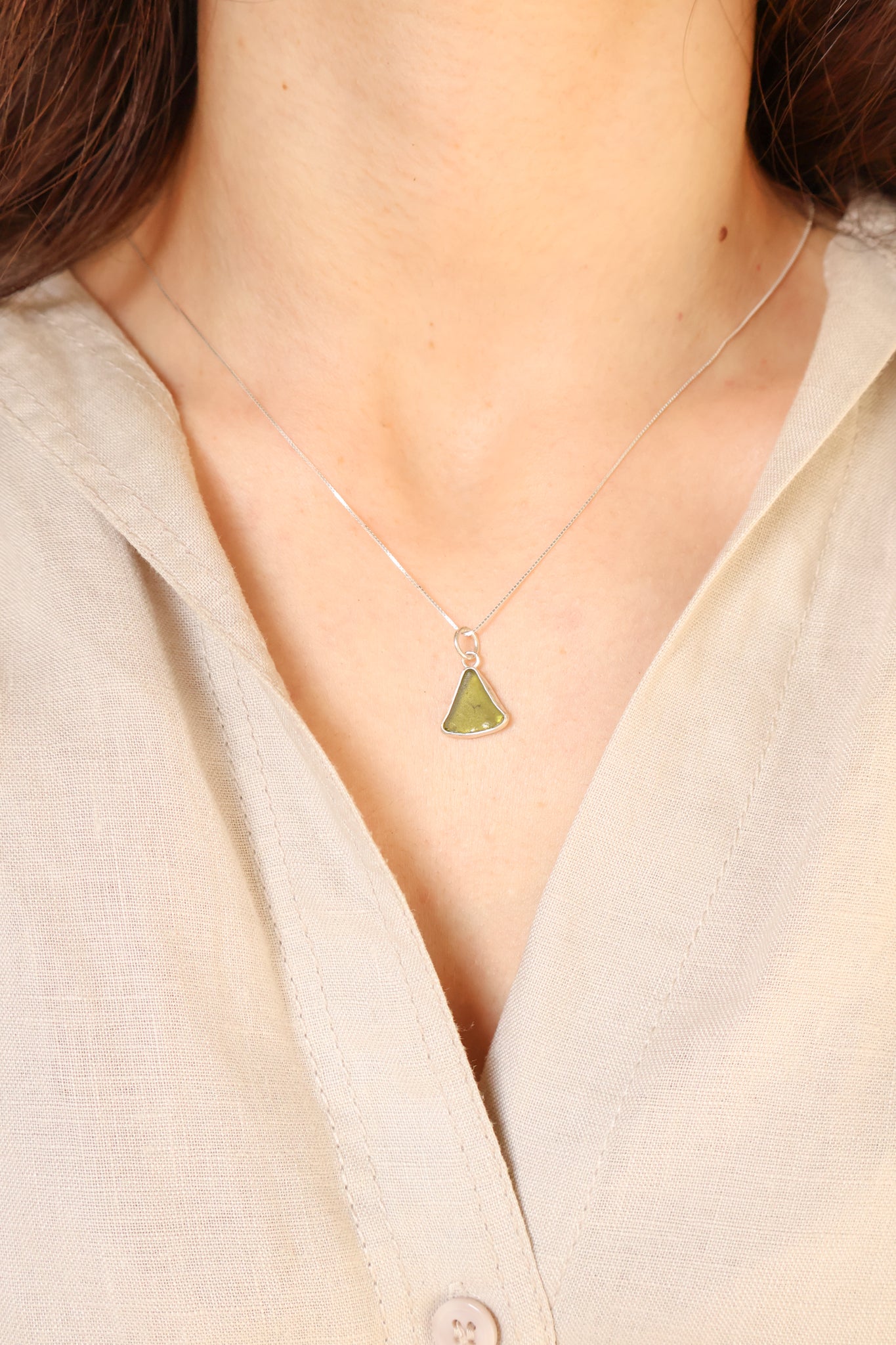 Olive Green Sea Glass Necklace