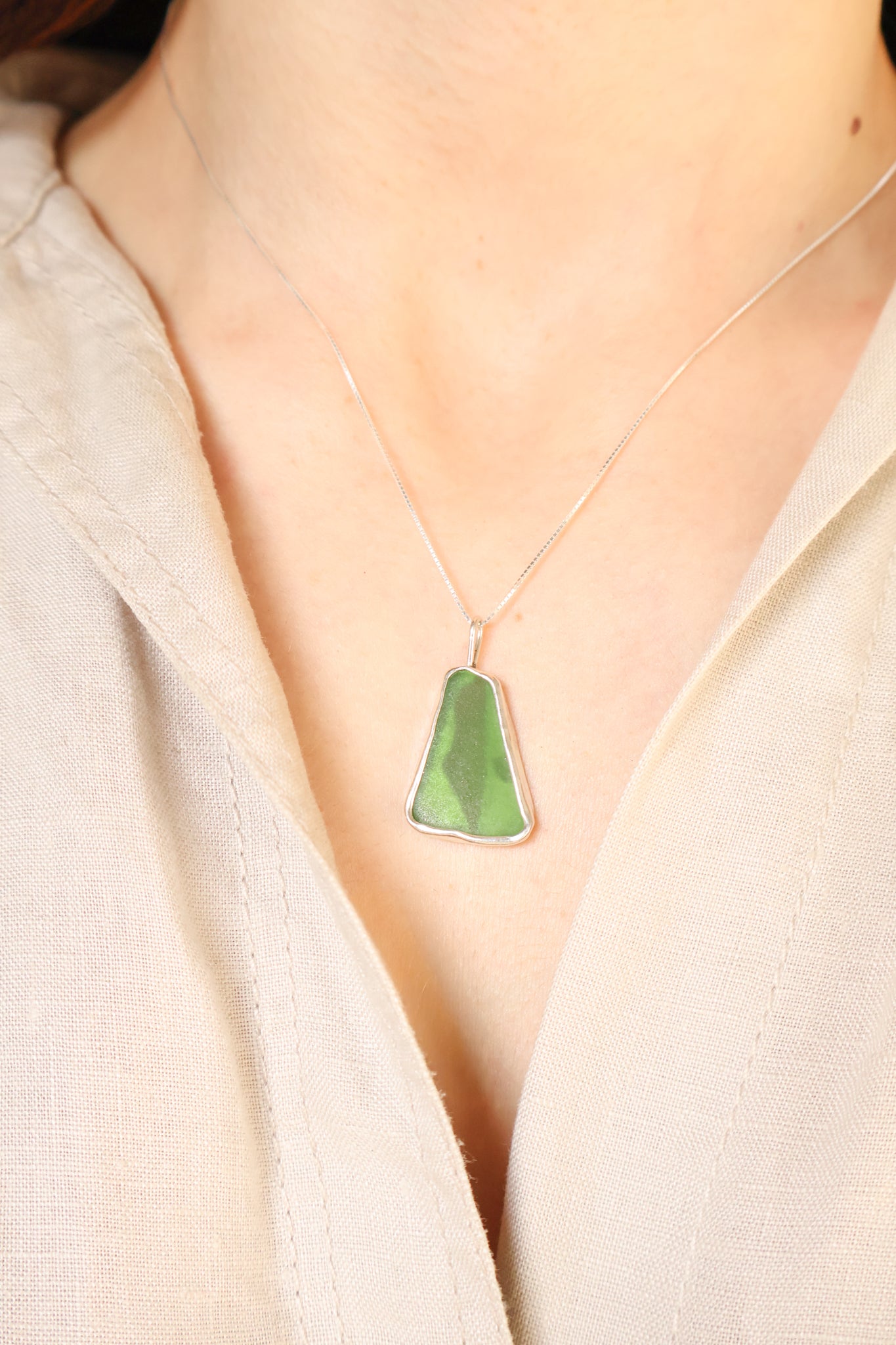 Palestine Green Sea Glass Necklace