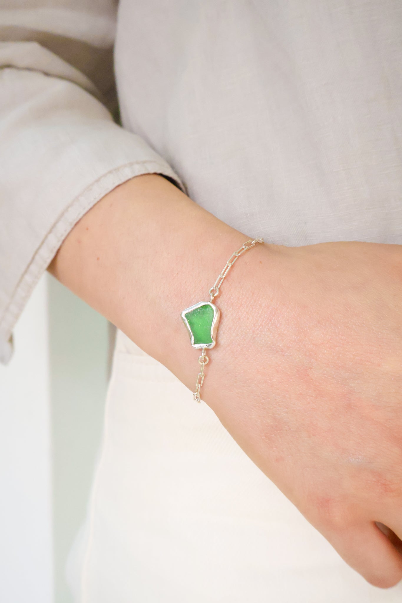 Green Sea Glass Bracelet