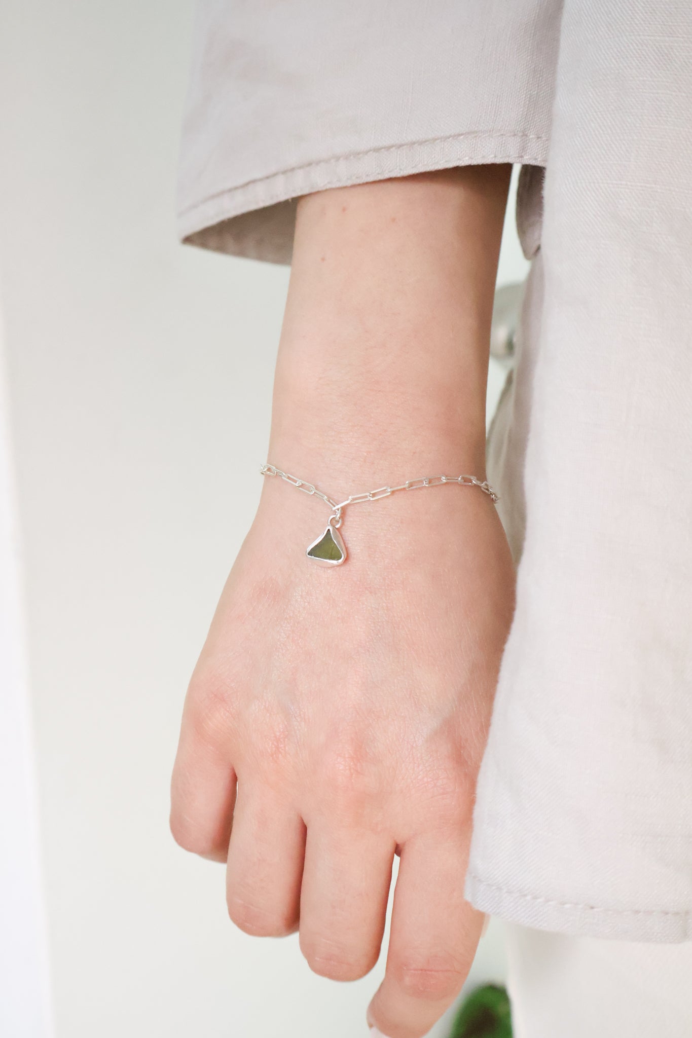 Olive Green Sea Glass Bracelet